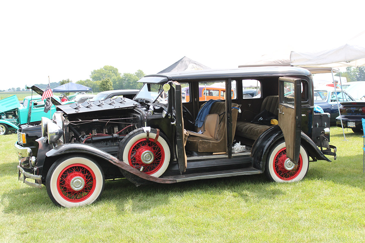 Antique black car at car show