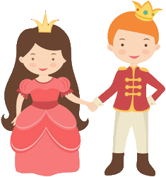 Drawing of a little princess holding hands with a little prince.