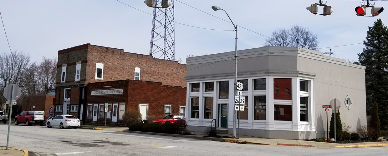 Business at Rossville's main intersection of Plank and Main Street
